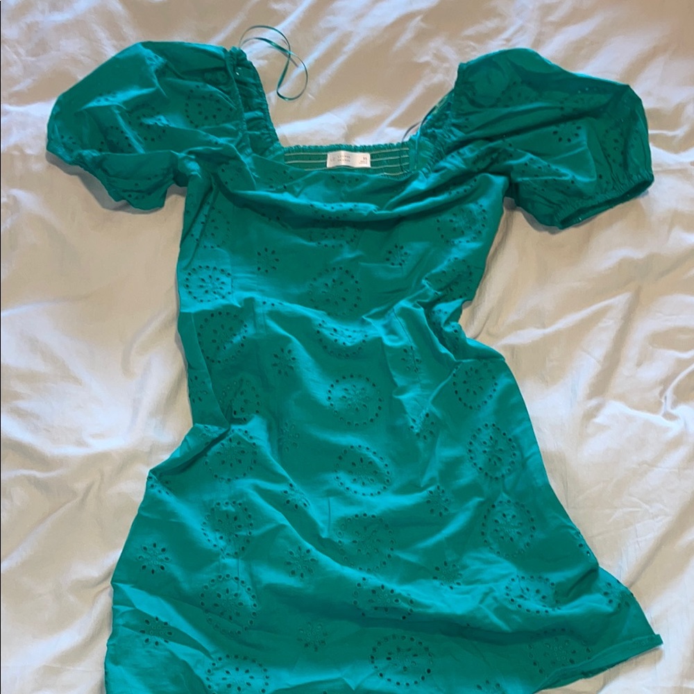 Teal Puff Sleeve Dress